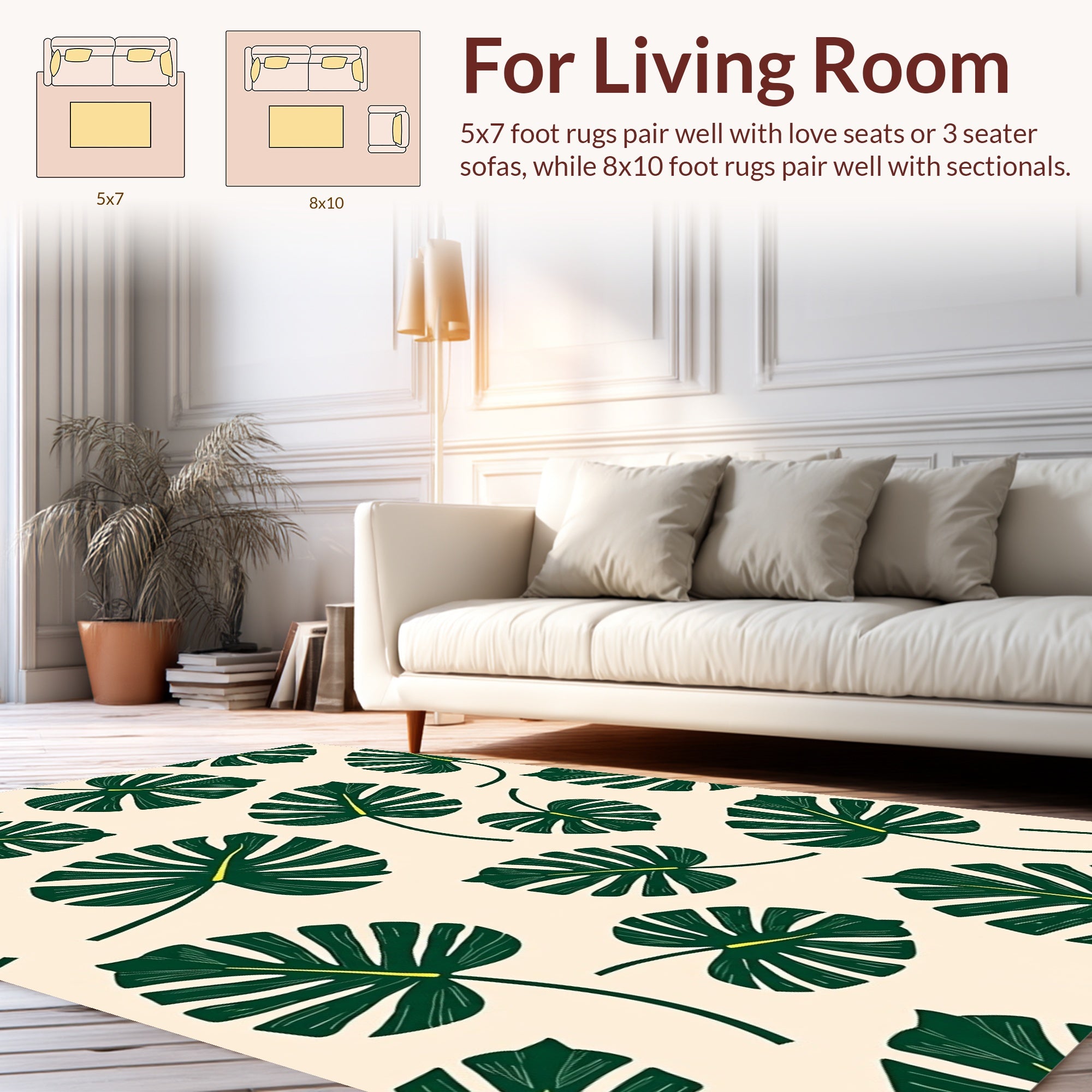 Tropical Green Leaf Pattern Rug