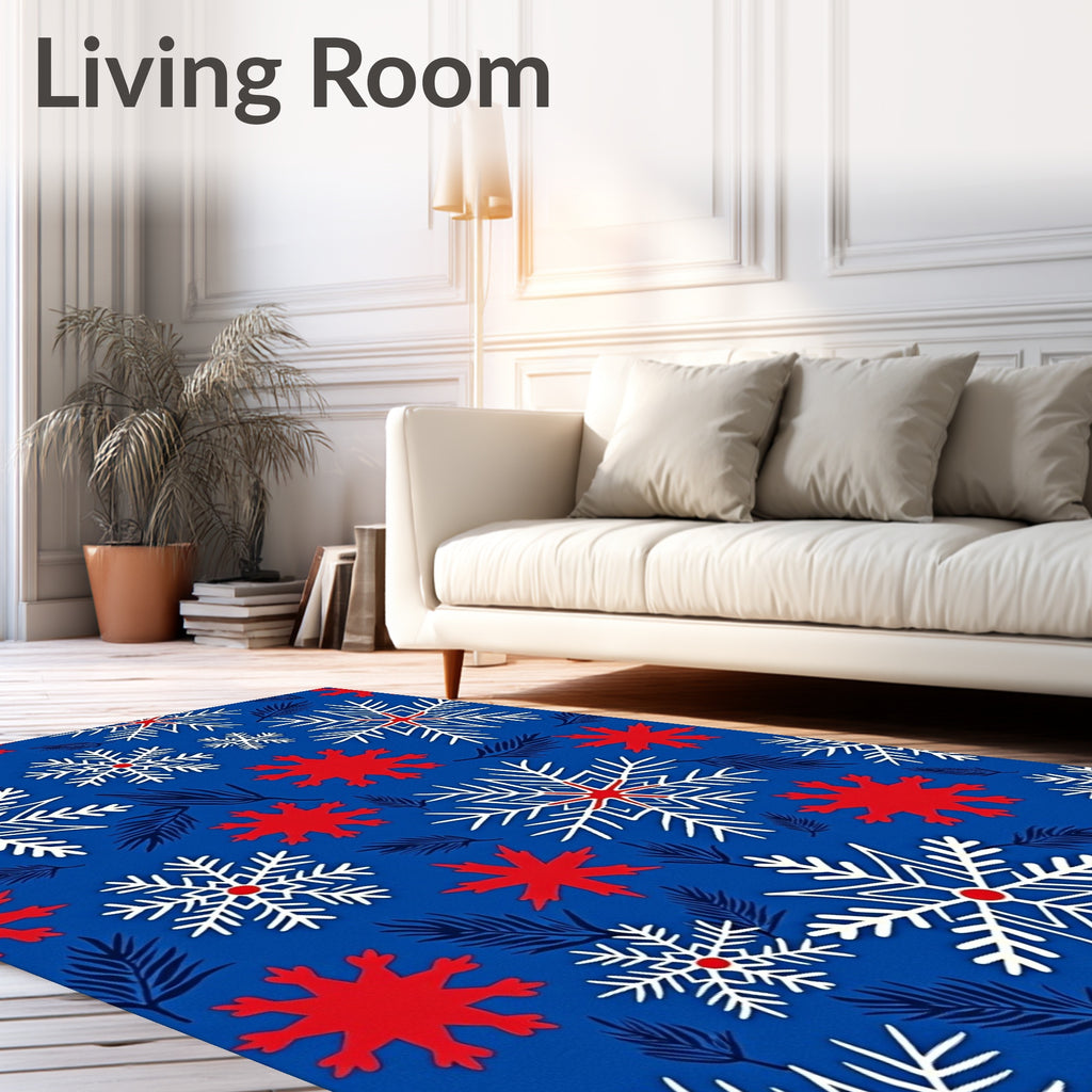 Red White Blue Winter Snowflake Pattern Rug