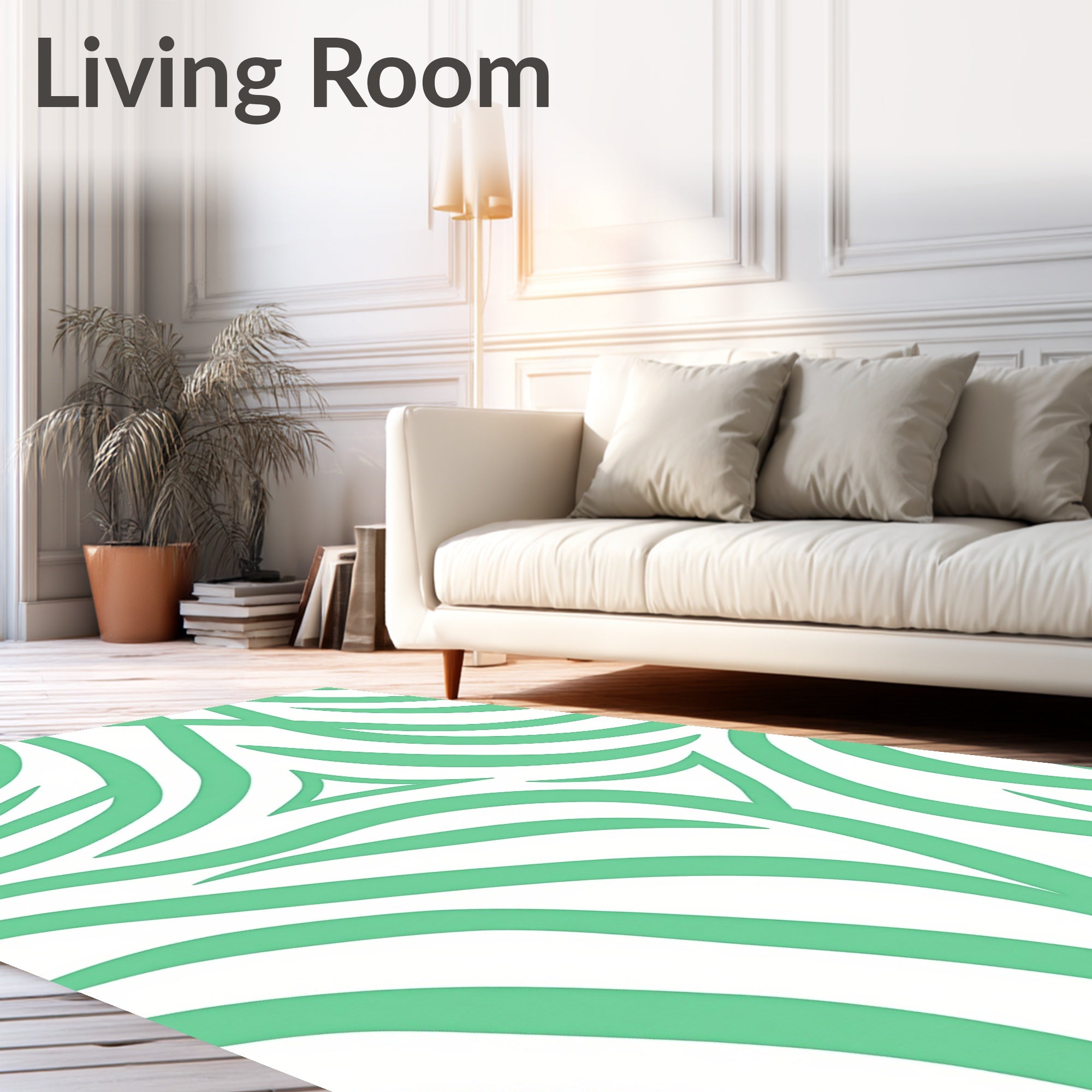 Abstract Green Wavy Stripes Pattern Rug