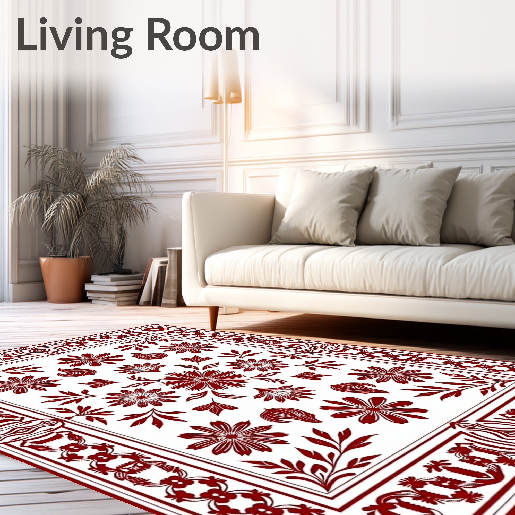Regal Floral Bordered All-Over Design Rug