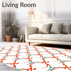 Dynamic Red Teal Wave Pattern Rug