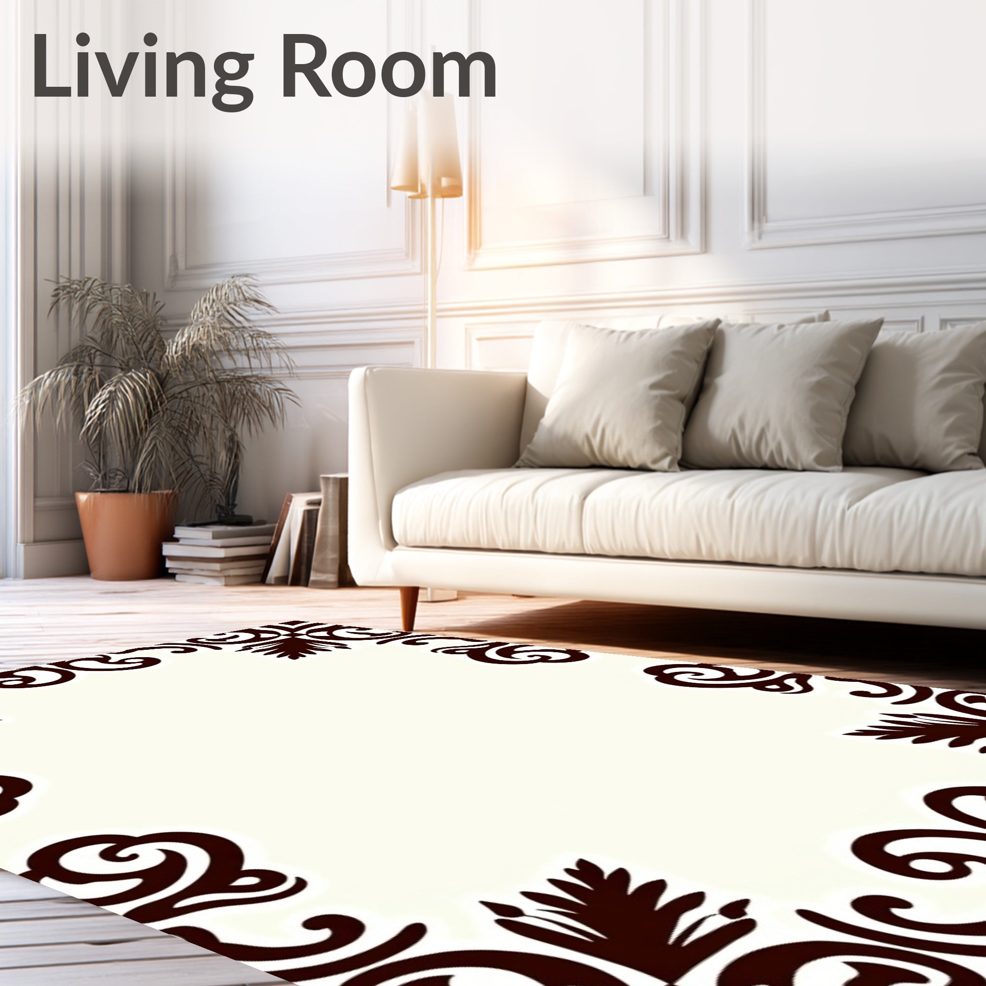 Ornate Scrollwork Floral Corner Border Rug