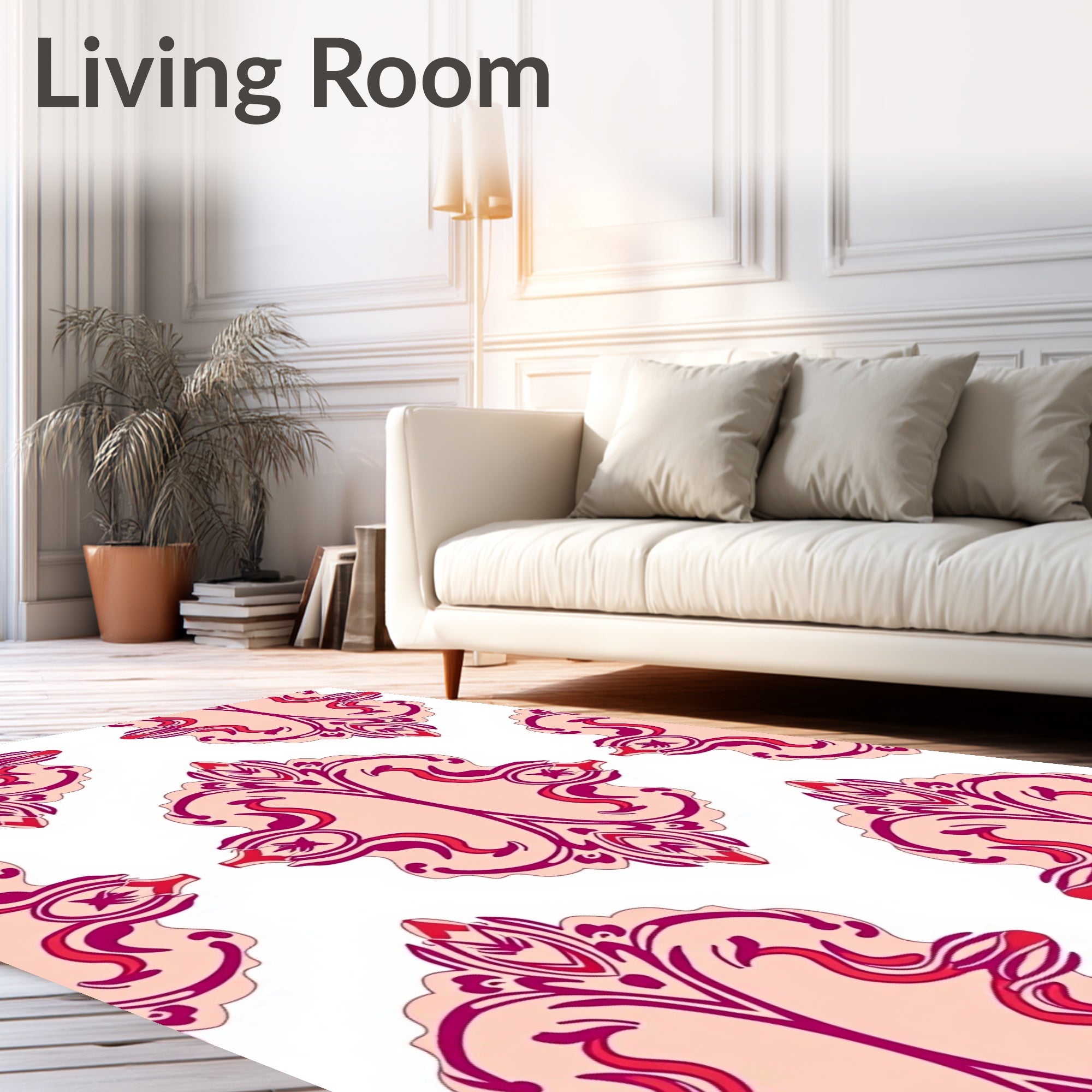 Ornate Pink Crimson Floral Pattern Rug