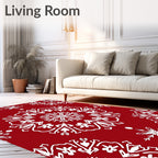 Crimson Snow Winter Mandala Pattern Rug