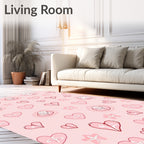 Pink Hearts Star Whimsical Pattern Rug
