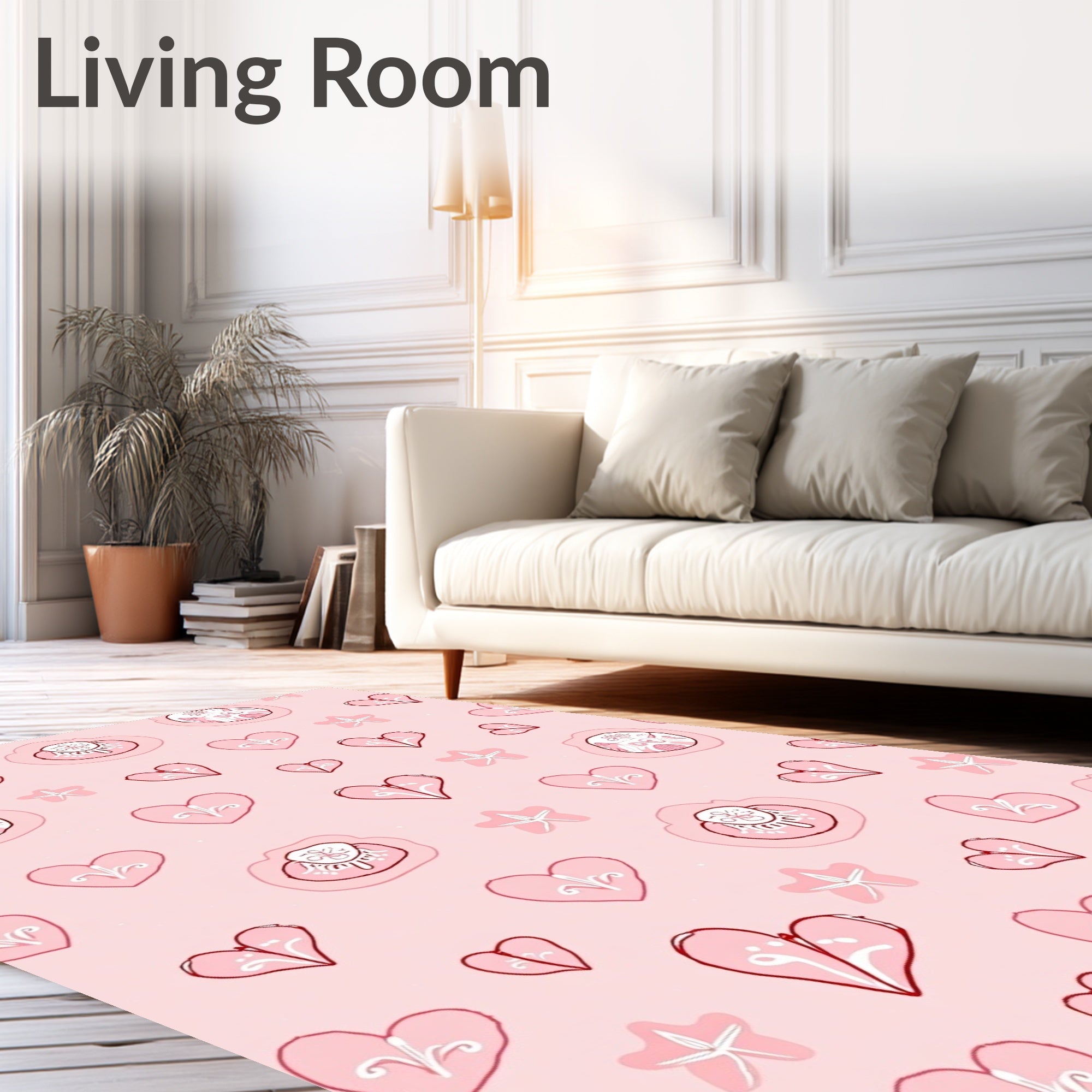 Pink Hearts Star Whimsical Pattern Rug