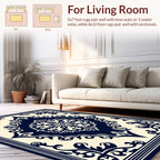 Classic Navy Cream Mandala Motif Rug