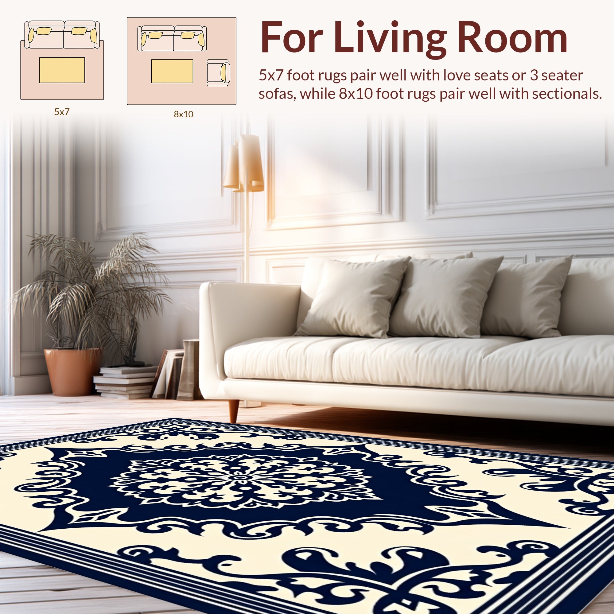 Classic Navy Cream Mandala Motif Rug