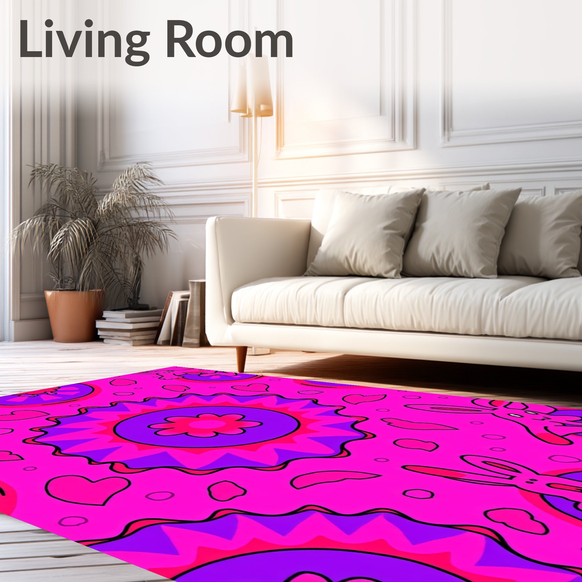 Whimsical Pink And Purple Rabbit Pattern Rug