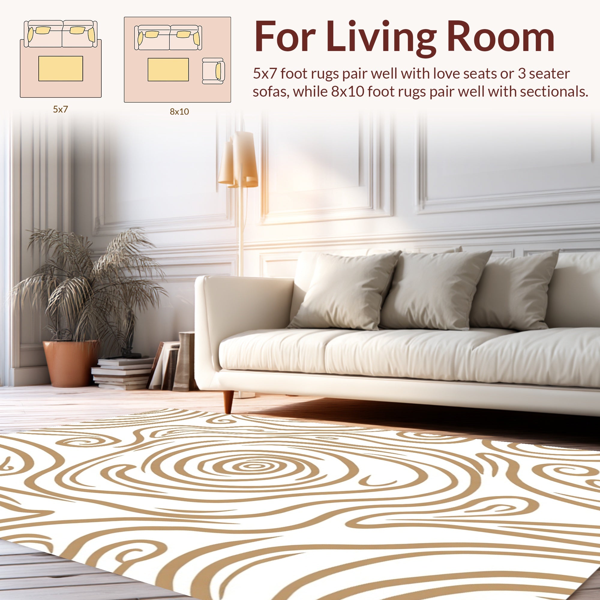 Brown Swirl Organic Wavy Pattern Rug