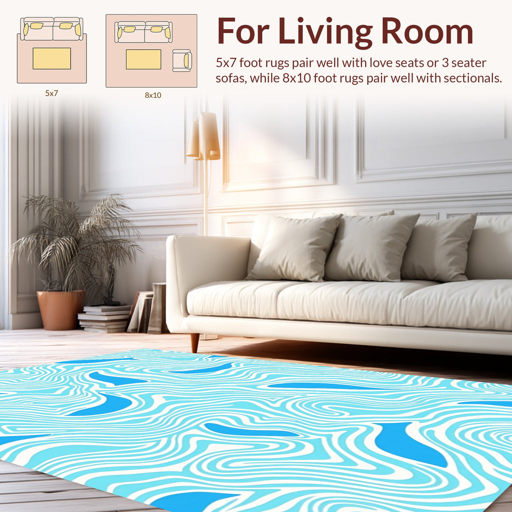 Blue Fish Flowing Wave Pattern Rug