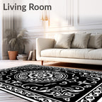 Intricate Black White Floral Medallion Rug