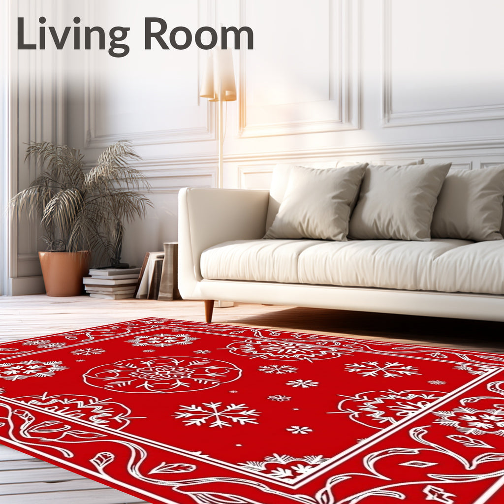 Red Snowflakes Filigree Design Rug