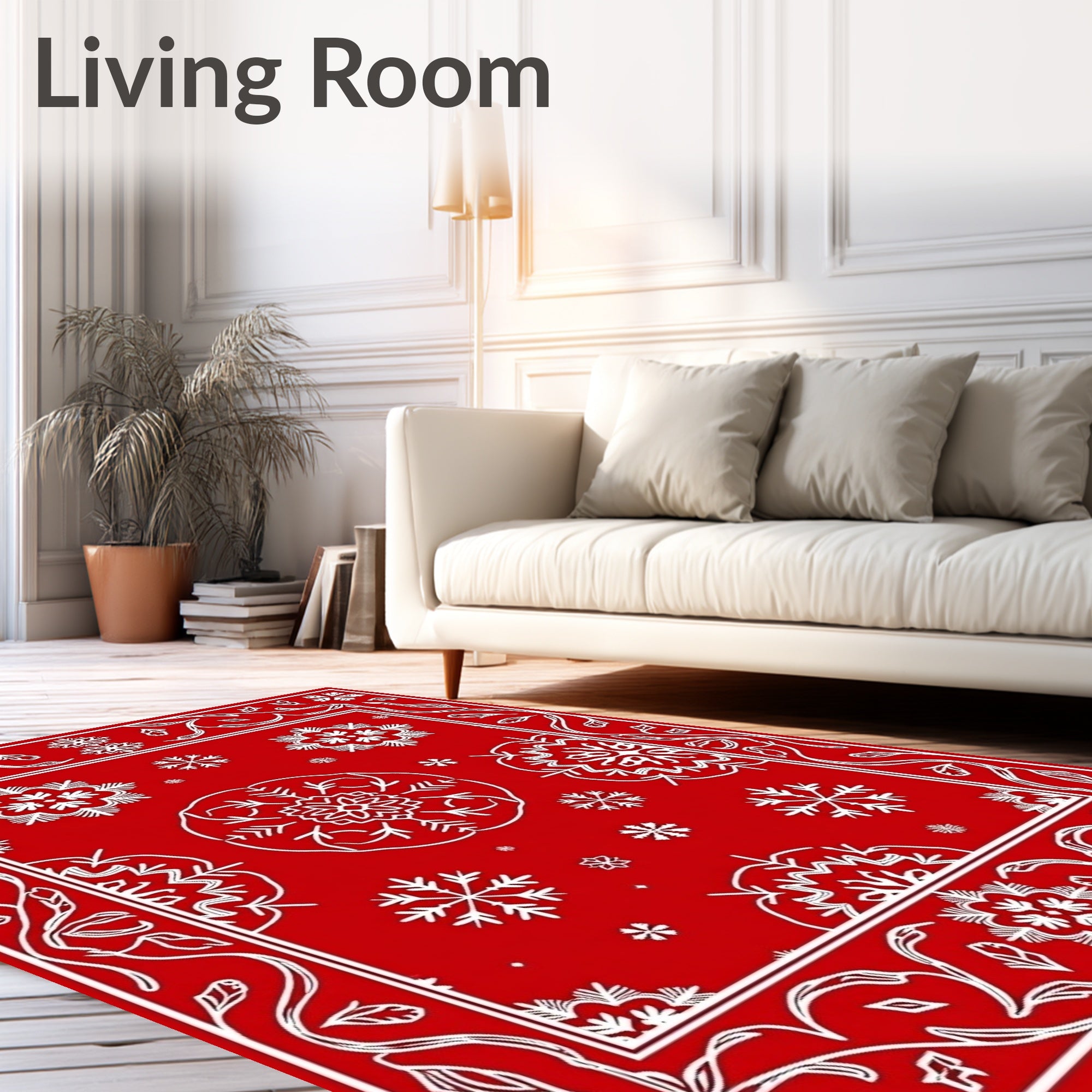 Red Snowflakes Filigree Design Rug