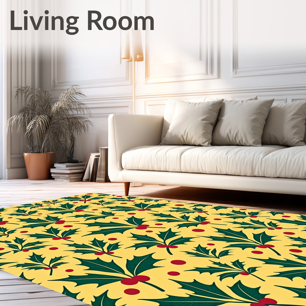 Festive Holly Berry Leaf Pattern Rug