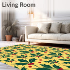 Festive Holly Berry Leaf Pattern Rug