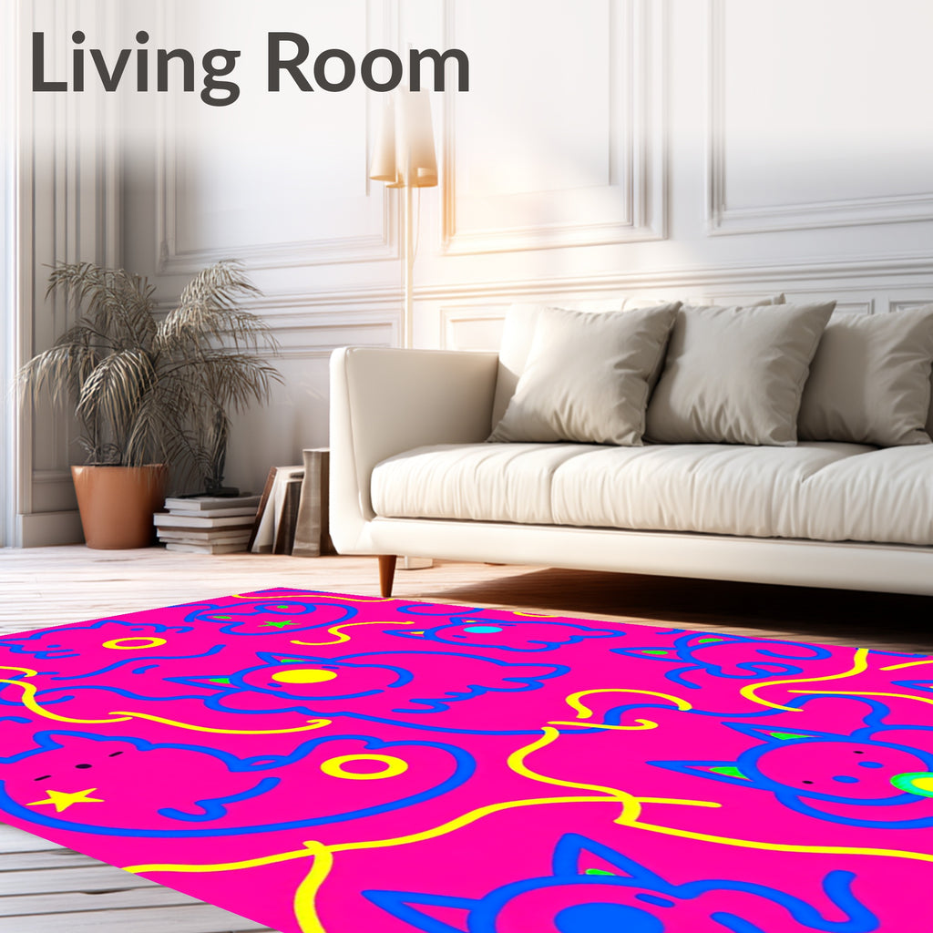 Whimsical Cat Doodle Pattern Rug