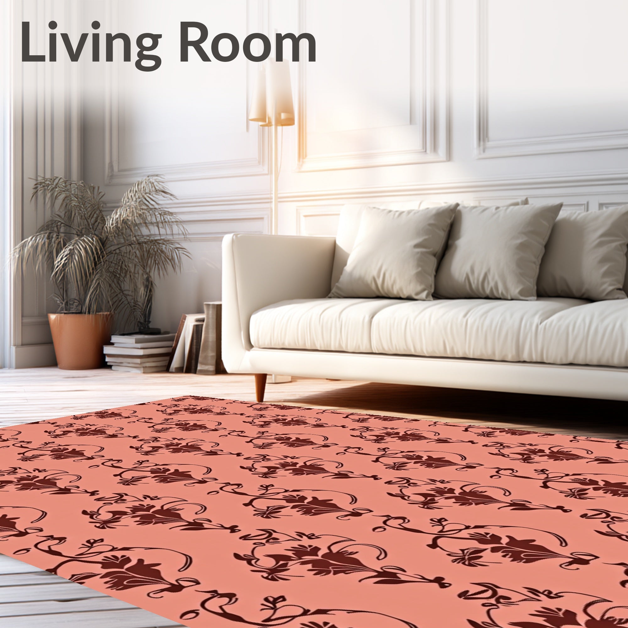 Coral Floral Damask Repeat Rug