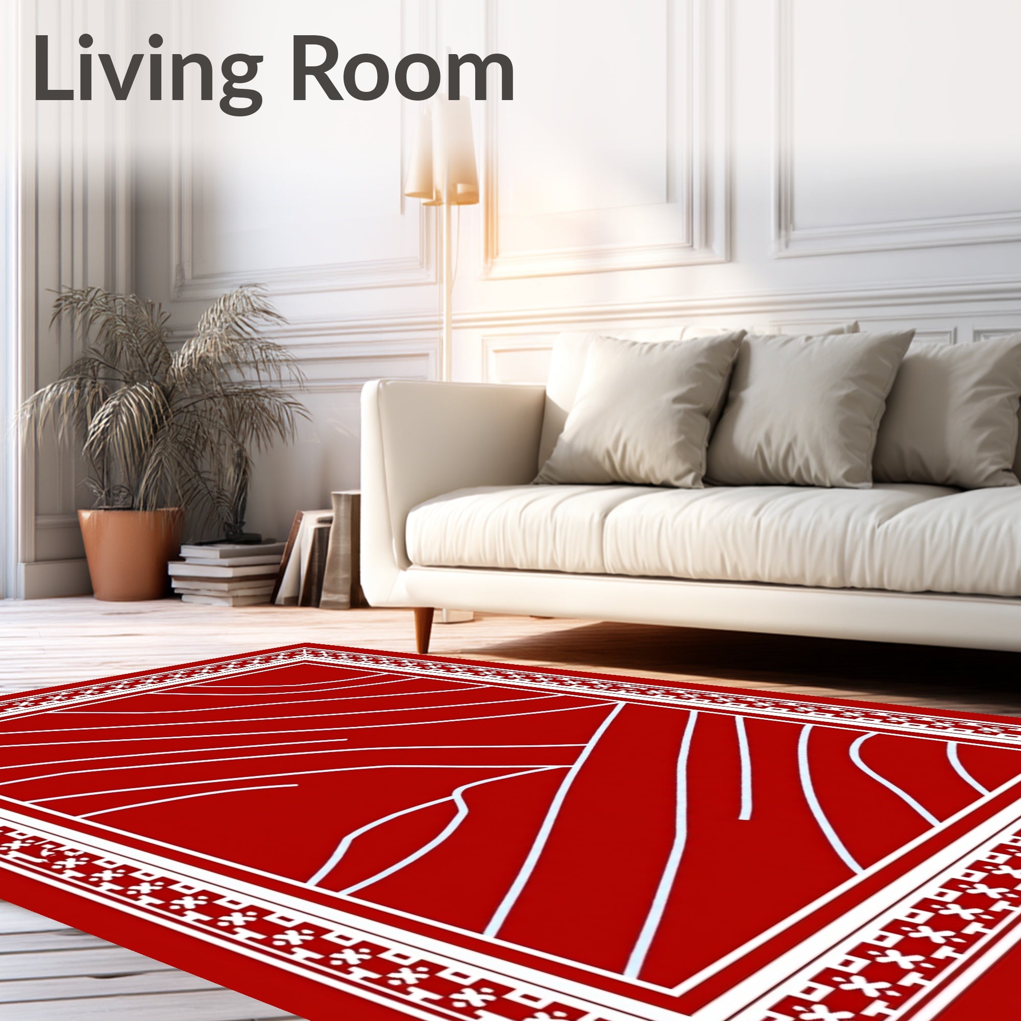 Red White Abstract Swirl Border Pattern Rug