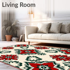 Red Green Floral Medallion Pattern Rug