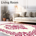 Regal Red Floral Scroll Pattern Rug