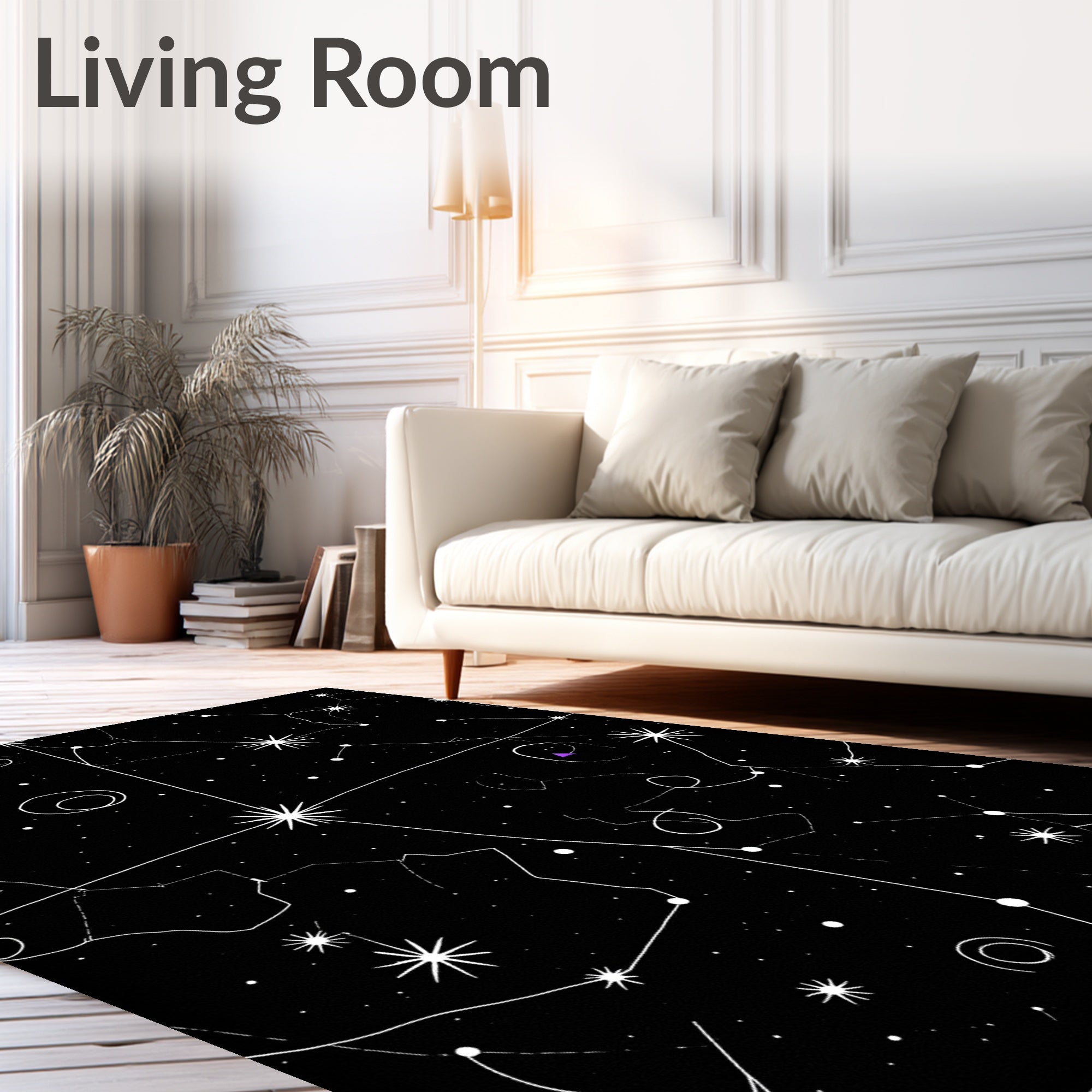 Black Cosmic Starry Night Constellations Rug