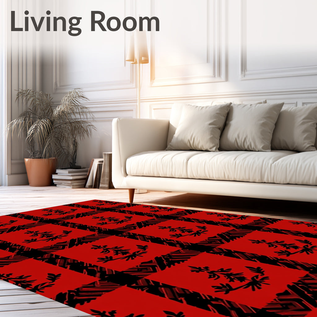 Red Black Plaid Pine Tree Pattern Rug