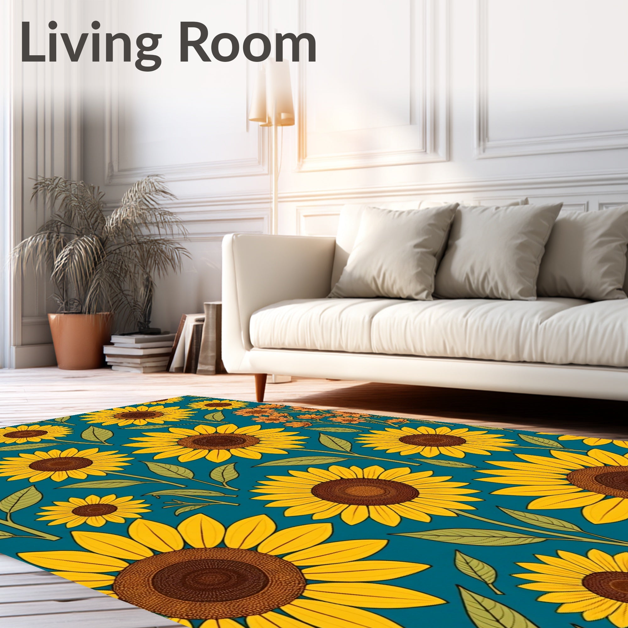 Bold Yellow Sunflowers On Teal Rug