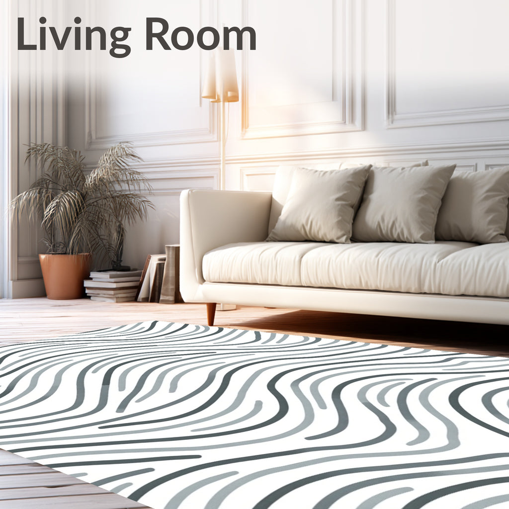 Monochrome Wavy Line Pattern Rug