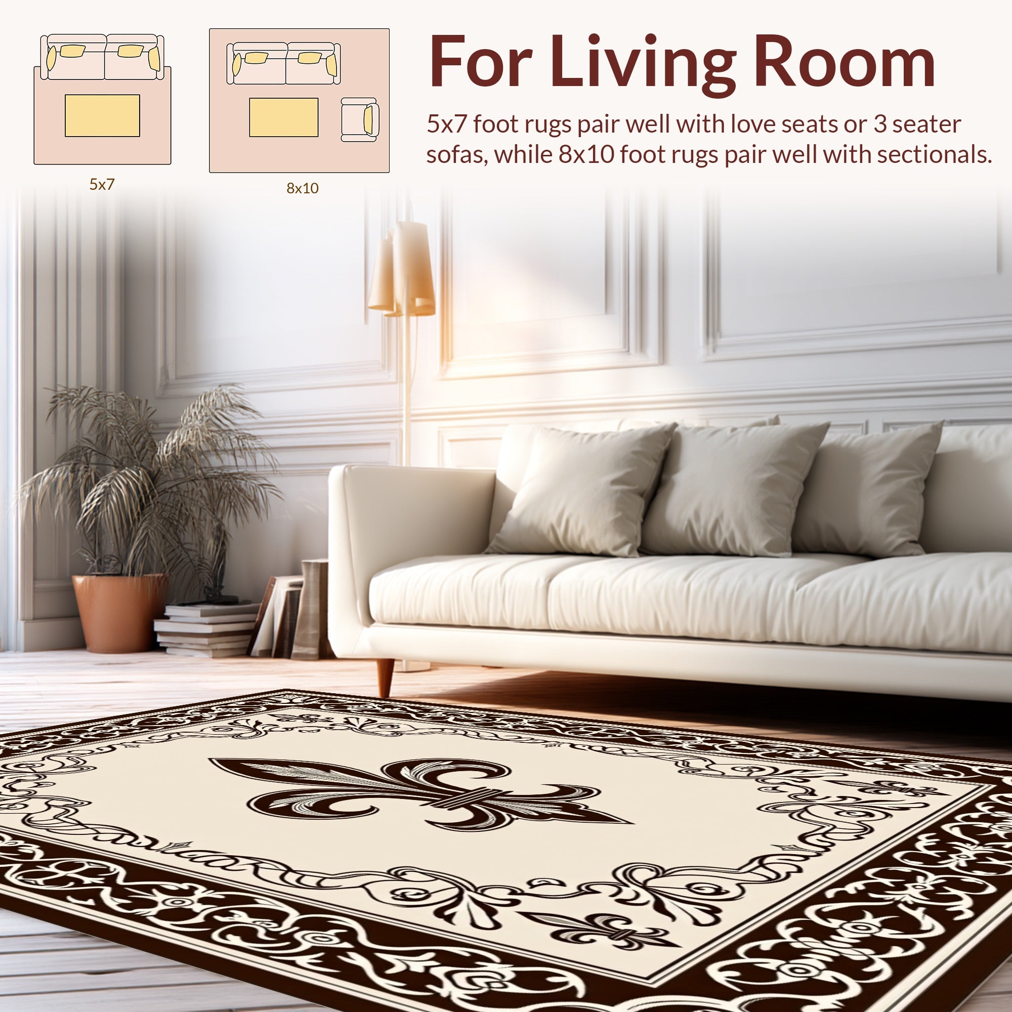Ornate Fleur de Lis Border Design Rug