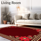 Ornate Red Floral Frame Design Rug
