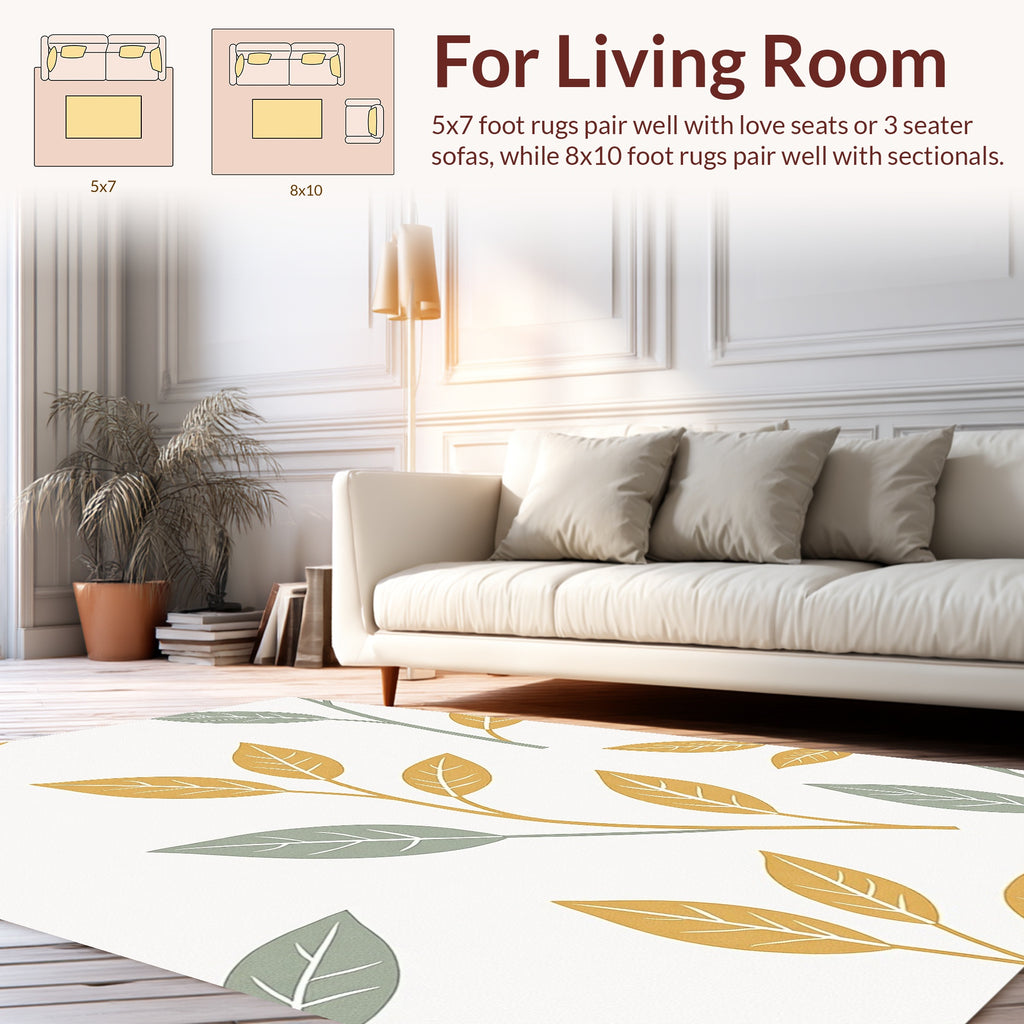 Golden Yellow Sage Leaf Pattern Rug