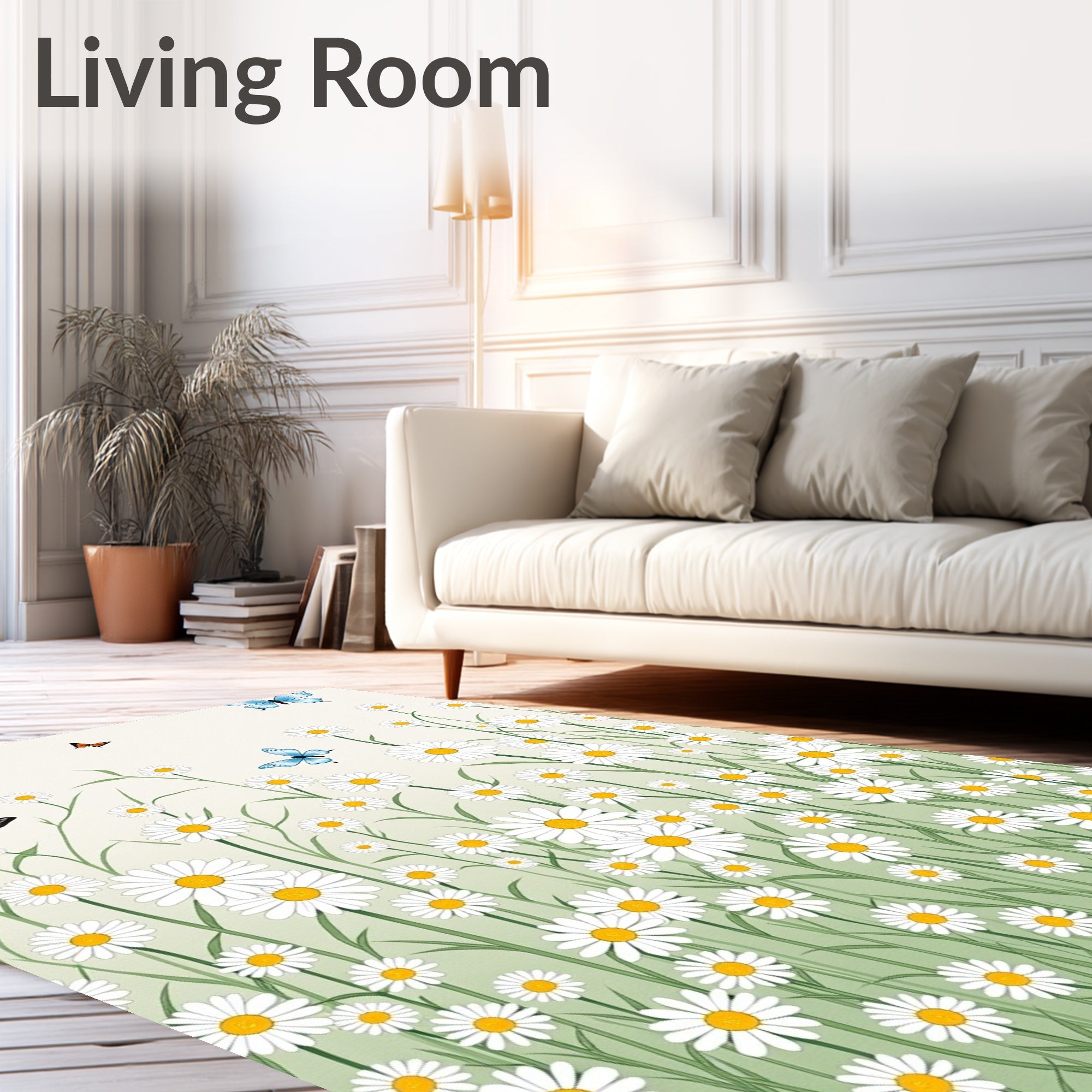 Daisy Meadow Butterfly Pattern Rug