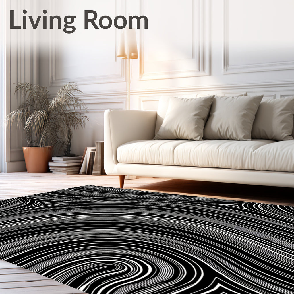 Black White Abstract Swirls Rug
