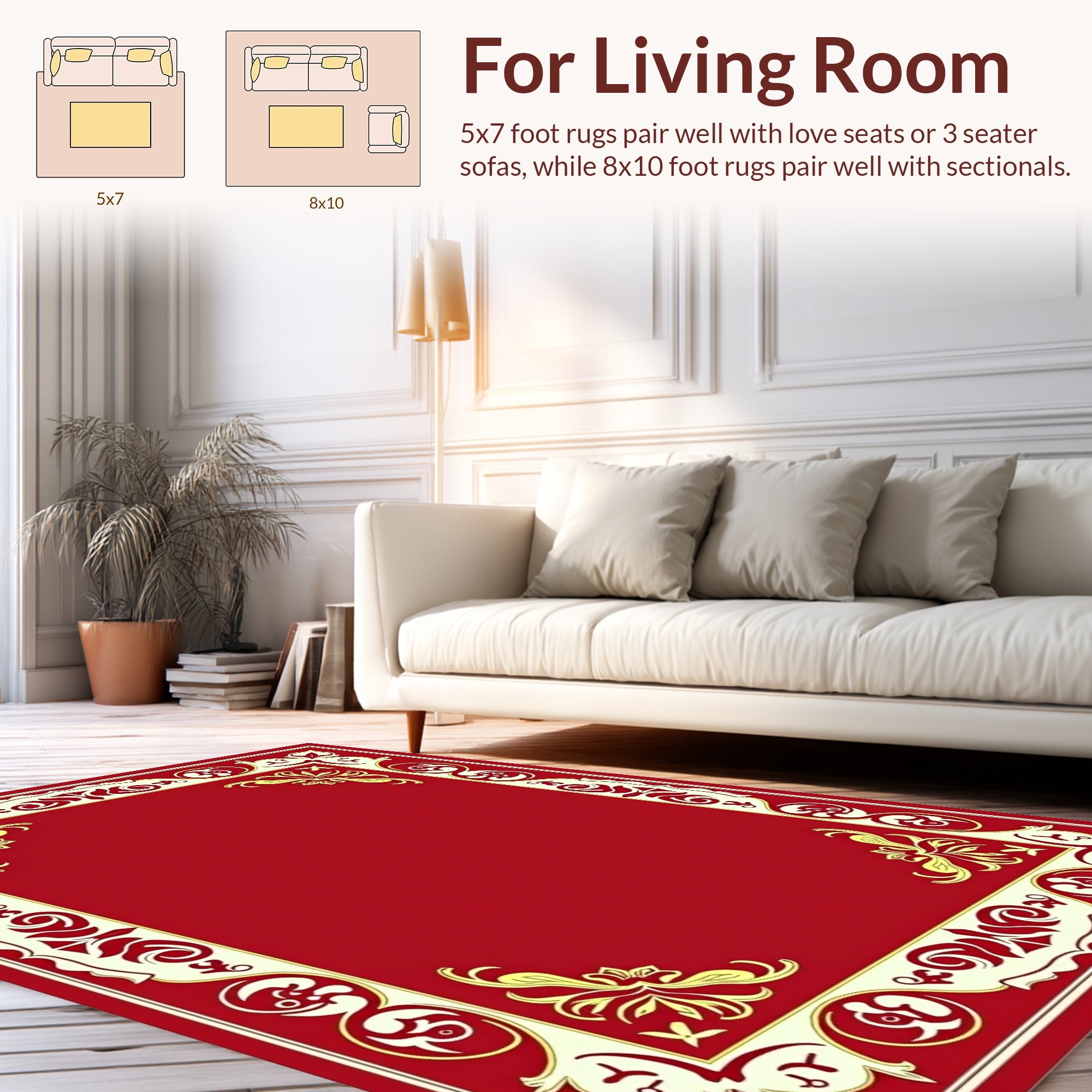 Traditional Red Gold Floral Border Design Rug