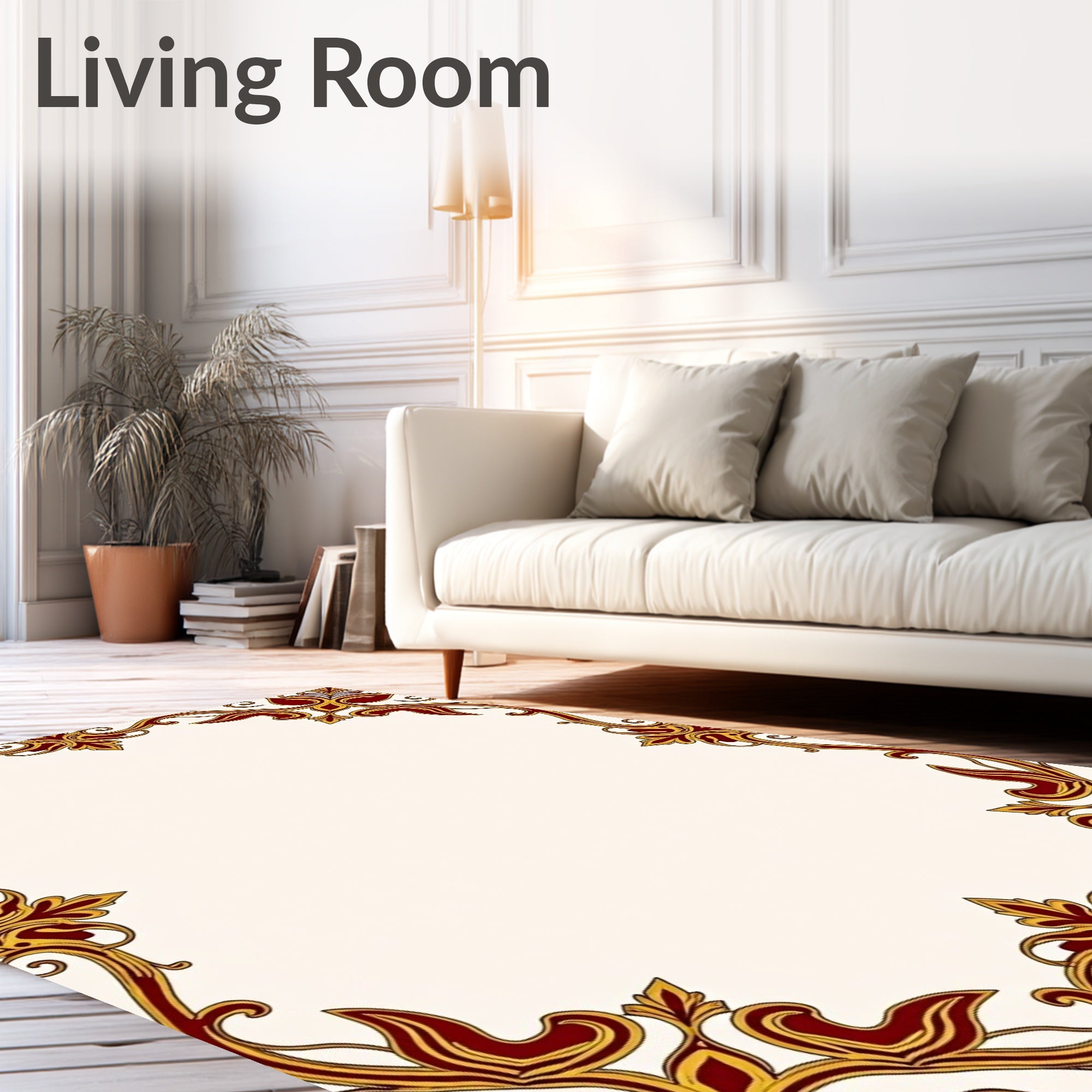 Ornate Red Gold Floral Border Rug