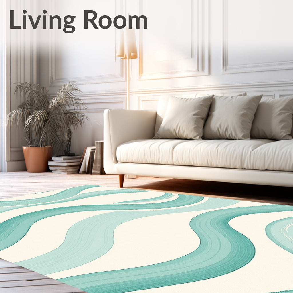 Aqua Brushstroke Waves Pattern Rug