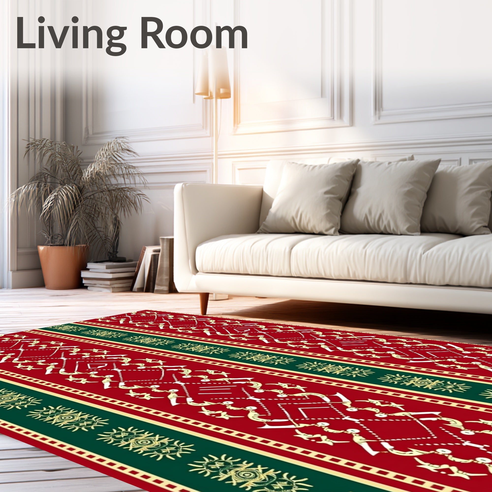 Tribal Stripe Pattern Red Green Design Rug