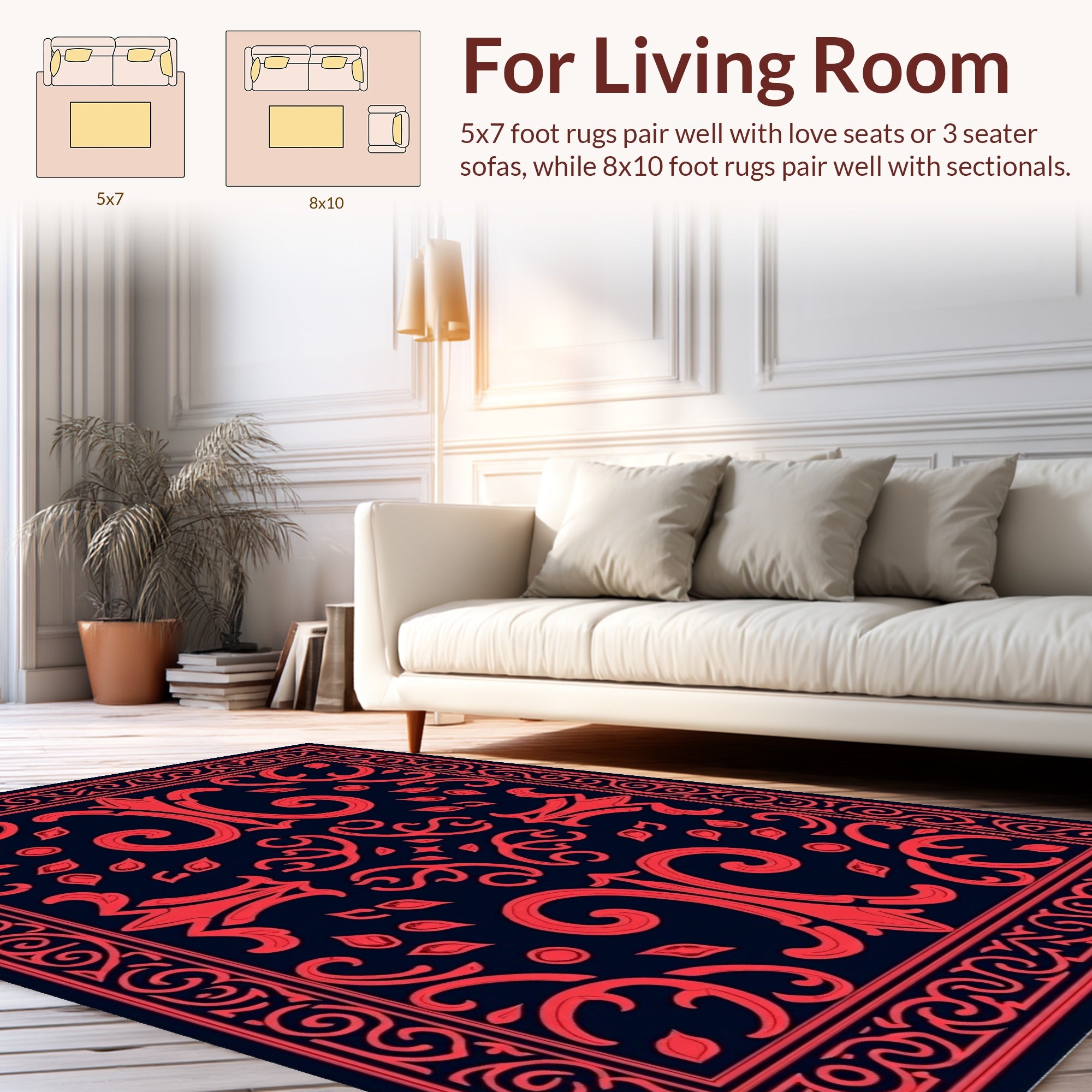Red Floral Symmetrical Art Rug