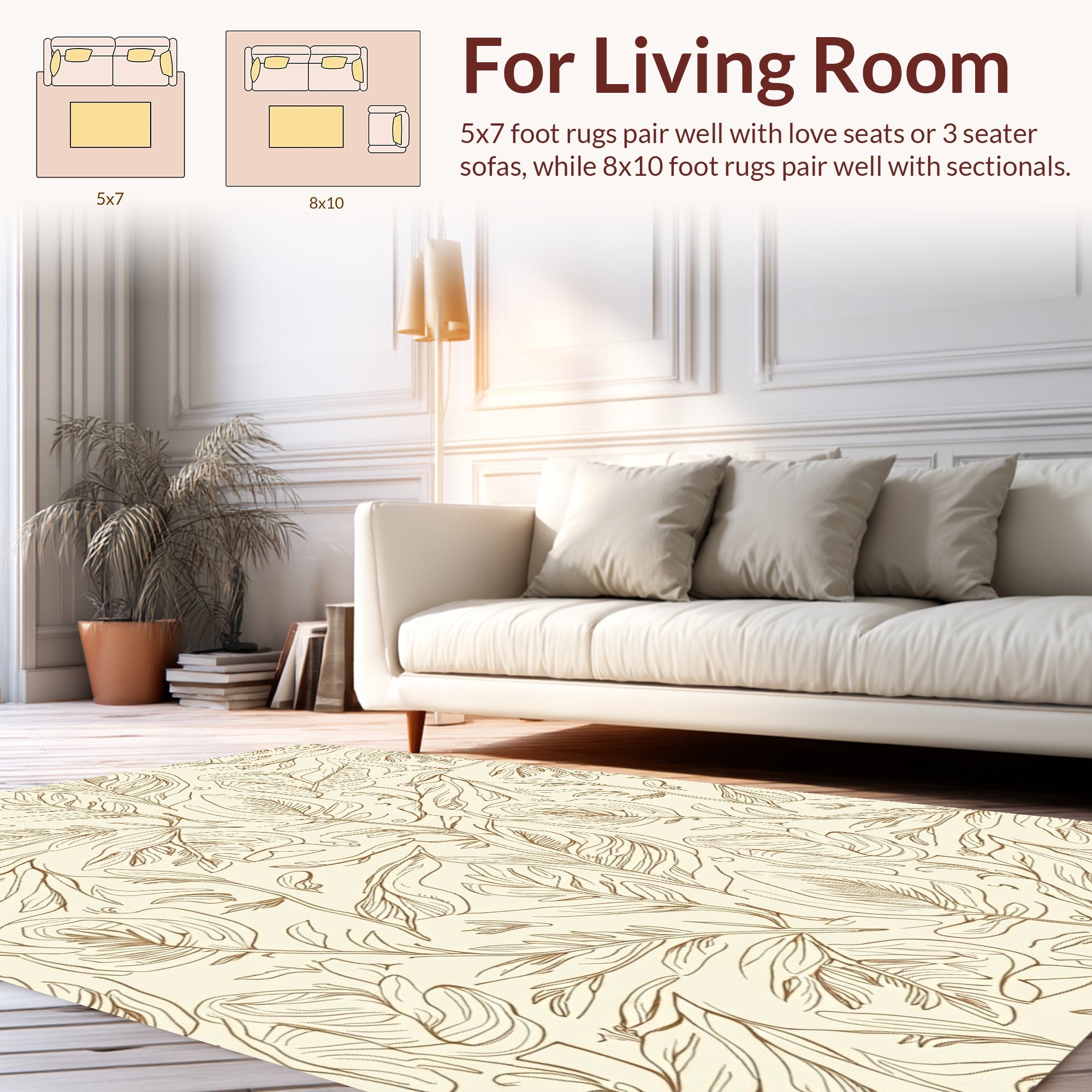 Botanical Line Art Leaves Pattern Rug