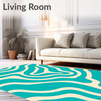 Teal Cream Bold Wavy Lines Rug