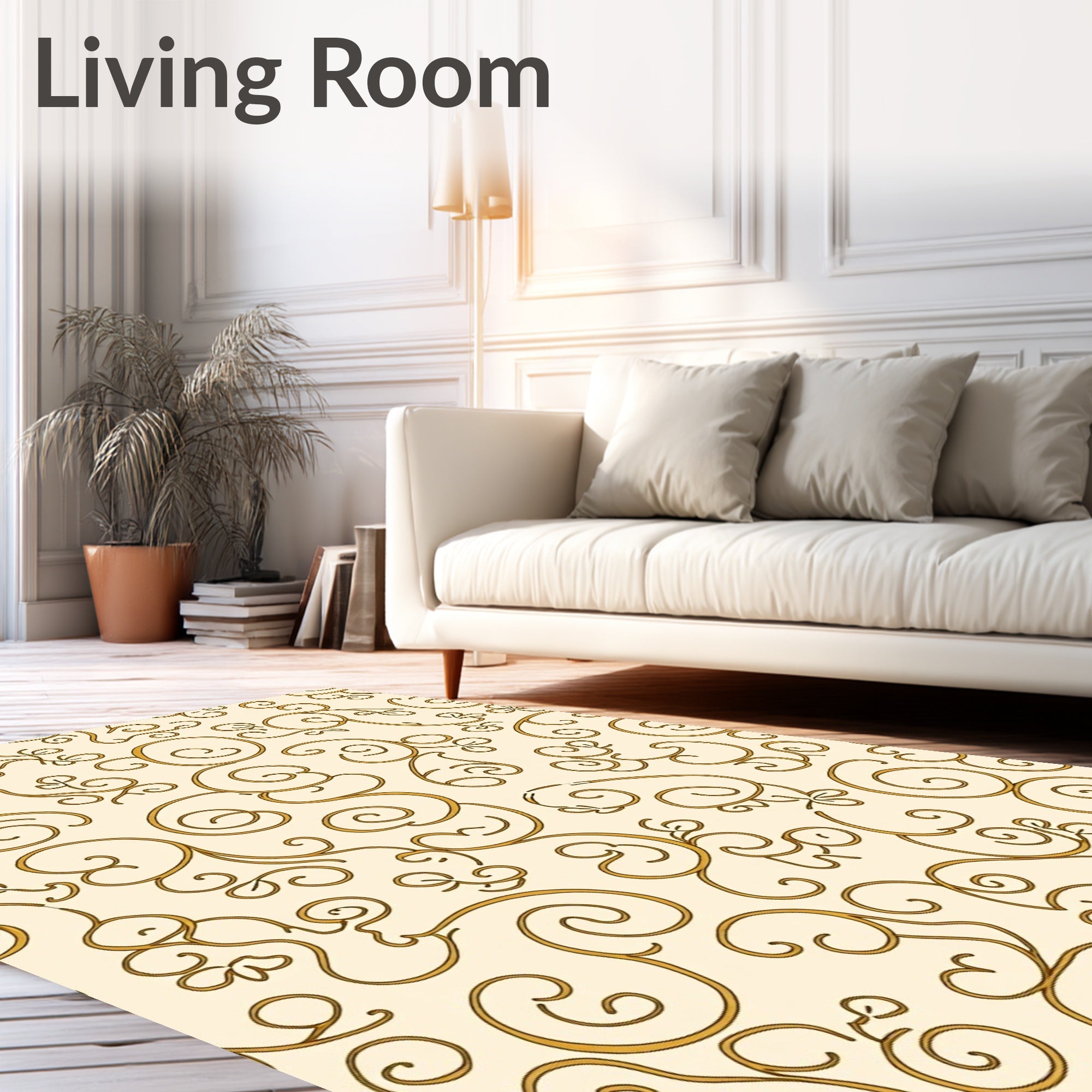 Golden Swirls Flourish Pattern Rug