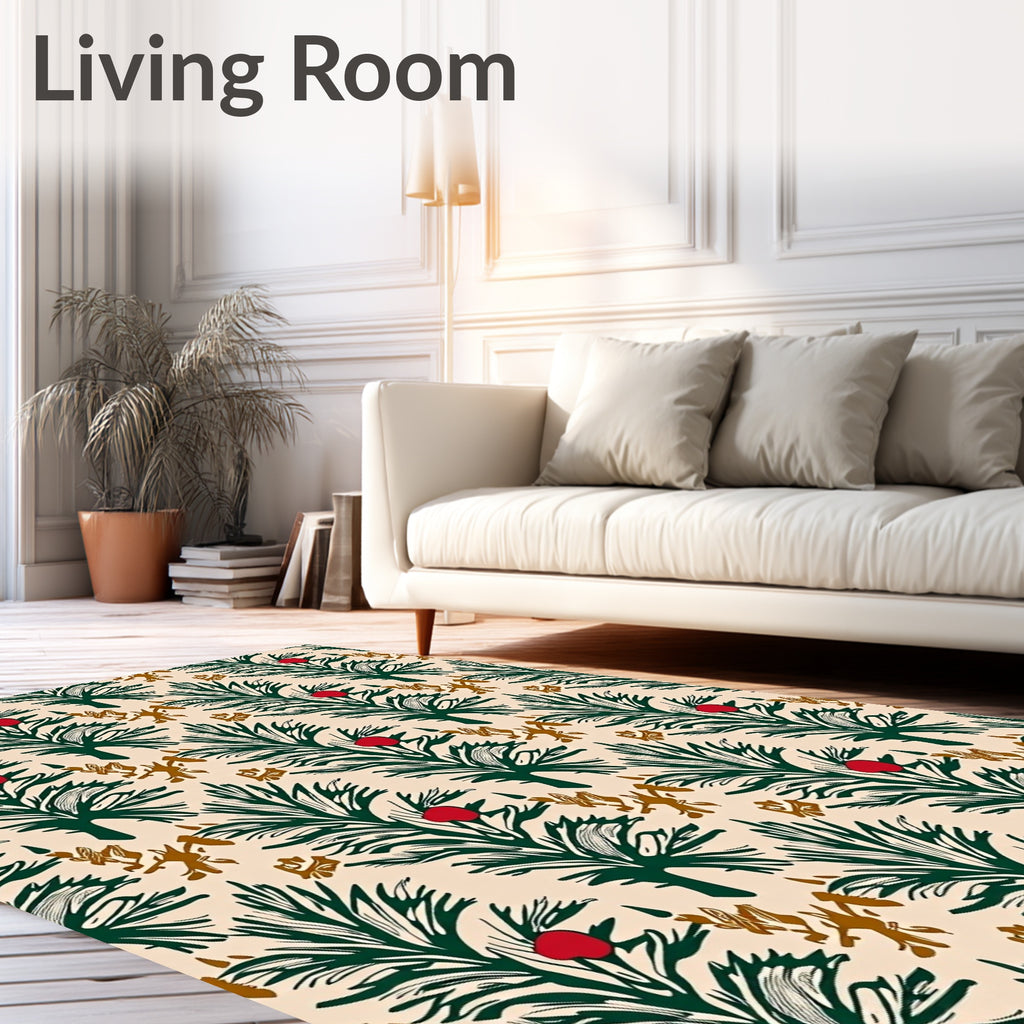 Green Pine Boughs With Red Berries Design Rug