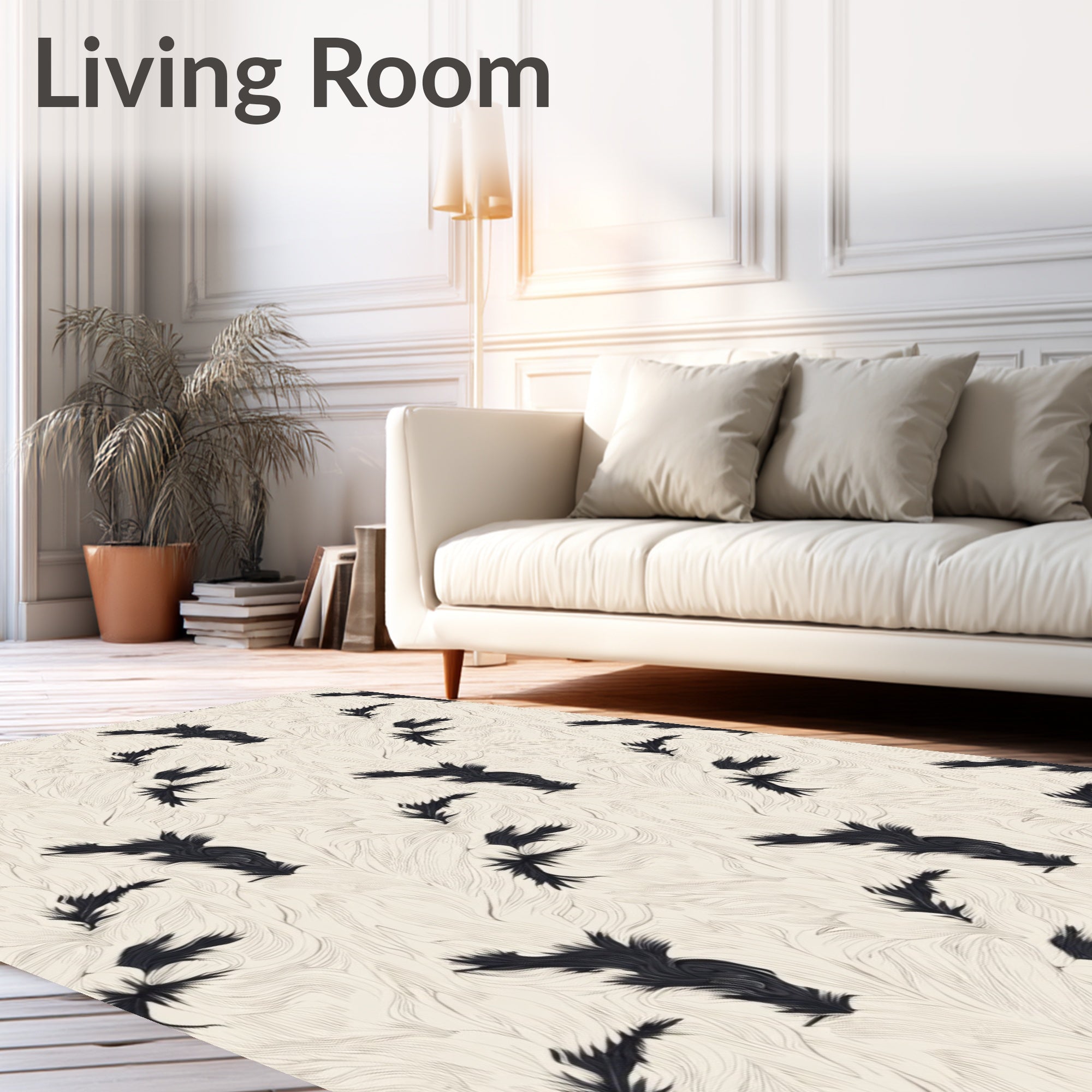 Abstract Black Spiky Whimsical Pattern Rug