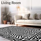 Black and White Abstract Geometric Maze Design Rug