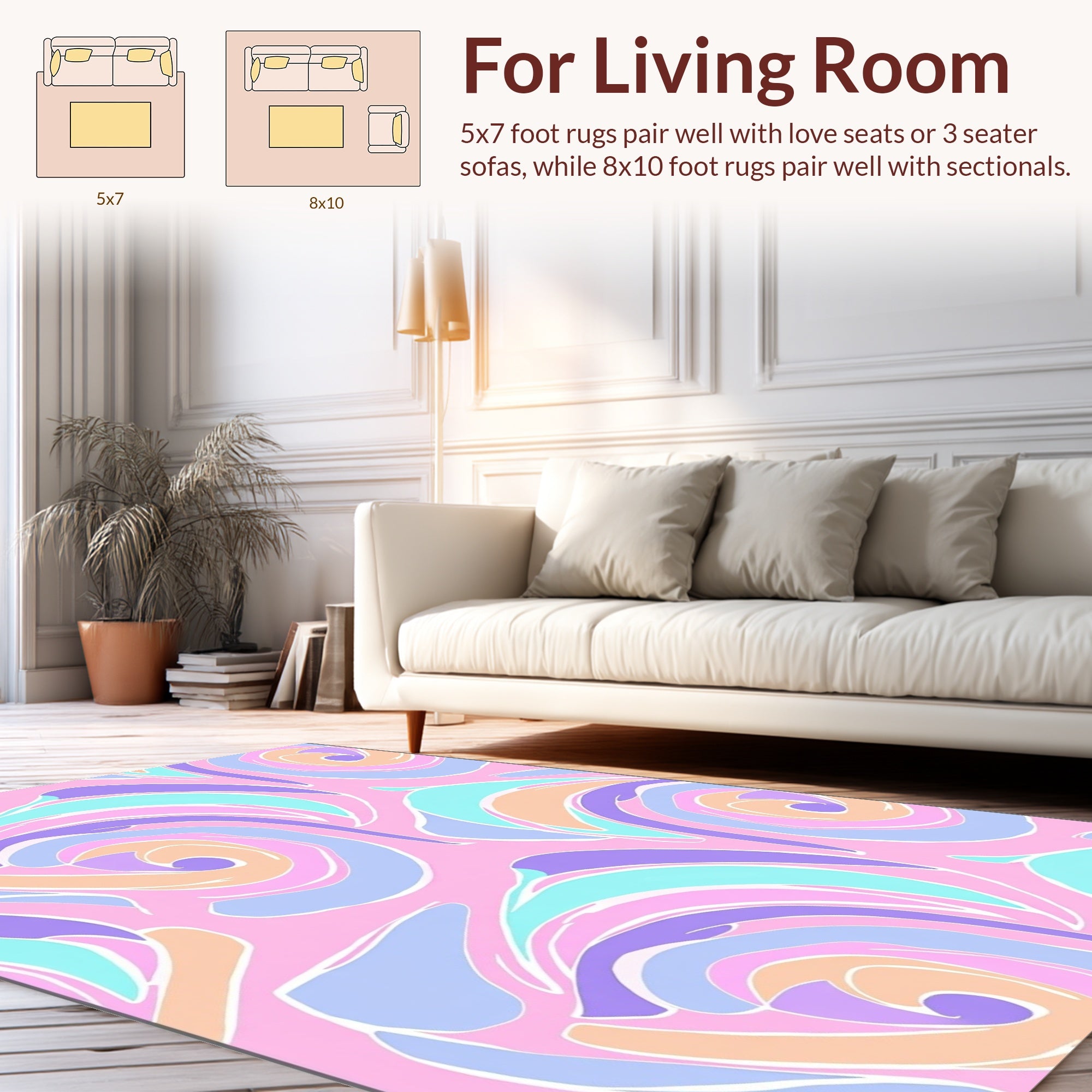 Pastel Swirl Abstract Colorful Rug