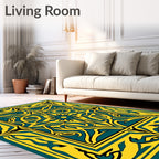 Bold Teal Yellow Floral Motif Rug