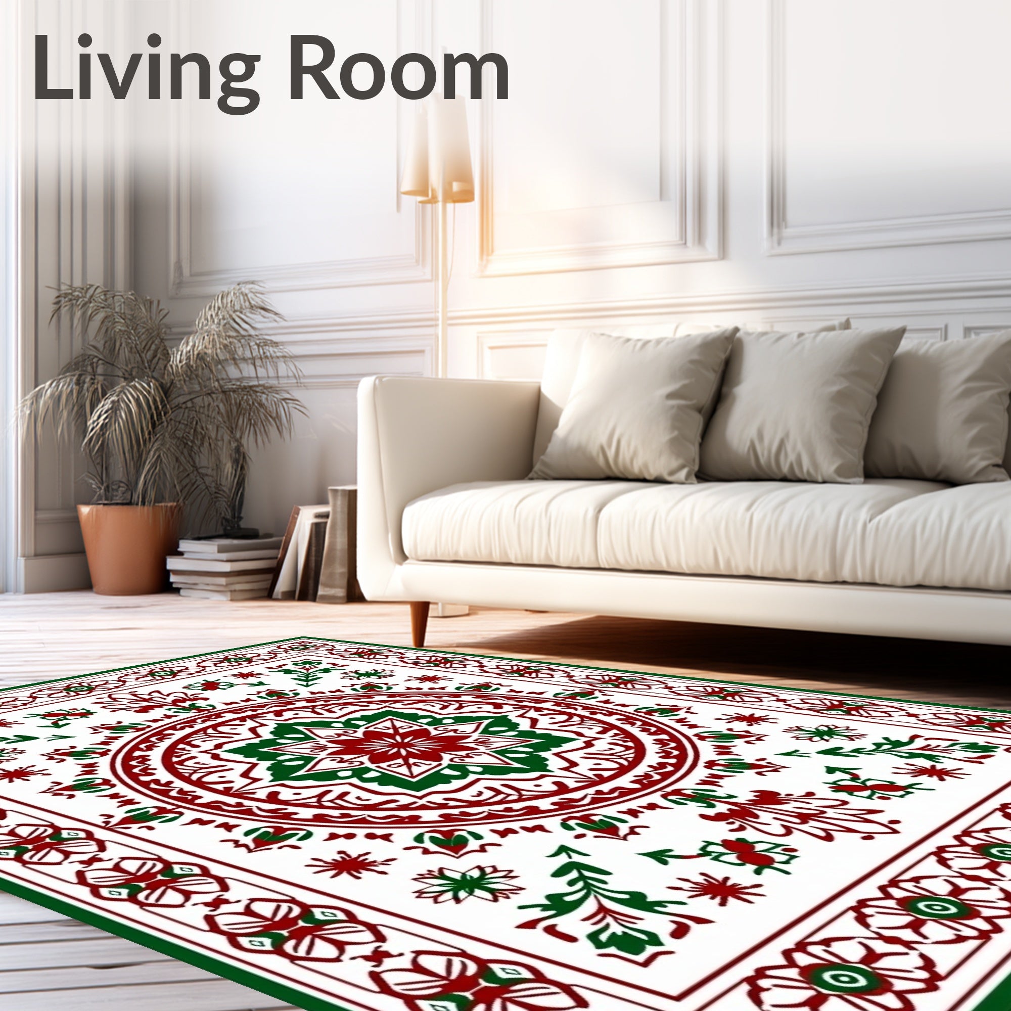 Red Green Vintage Geometric Medallion Rug