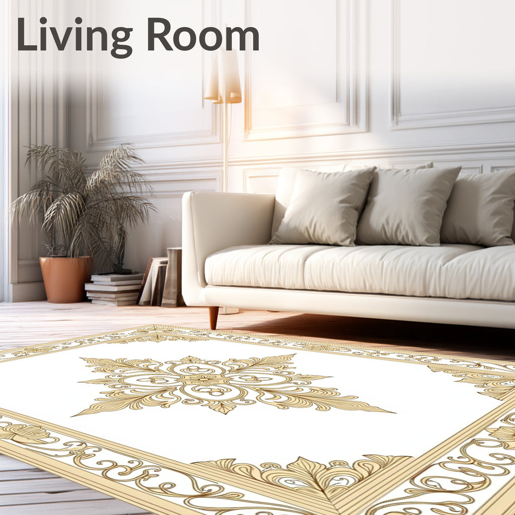 Elegant Cream Floral Decorative Pattern Rug