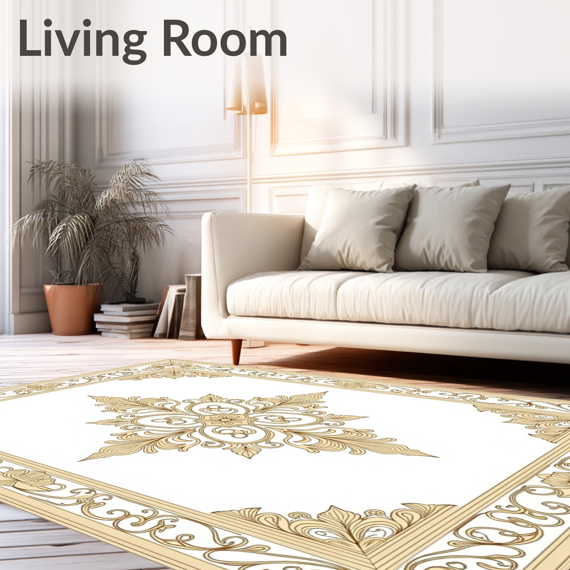 Elegant Cream Floral Decorative Pattern Rug